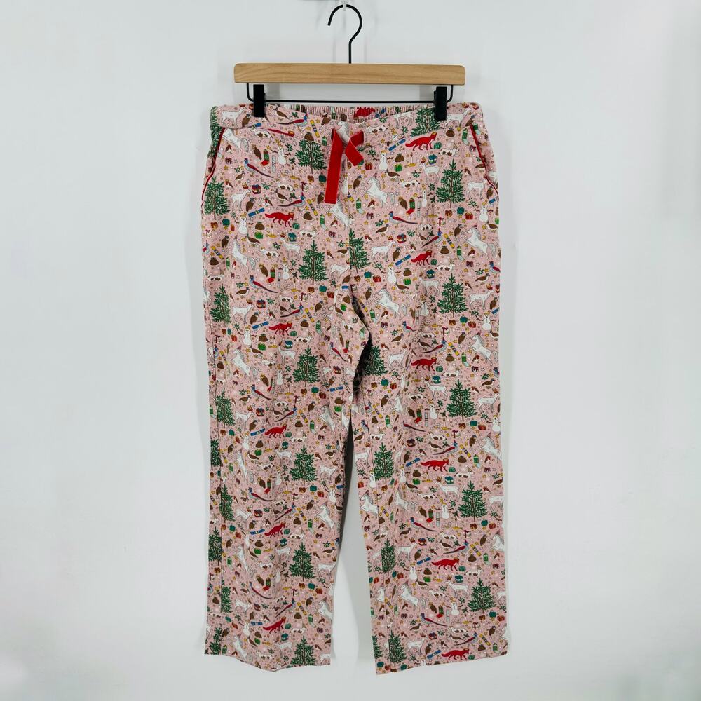 Boden Pink Flannel Christmas Tree Print Pajama Pants Tie Waist Size US 14